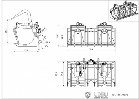 Schaufel mit hydraulischem Greifer für Lesu Kompaktlader 1:14