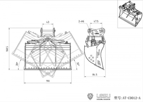 Schwenkbarer Grabenraumlöffel für Lesu Ketten Bagger C374F